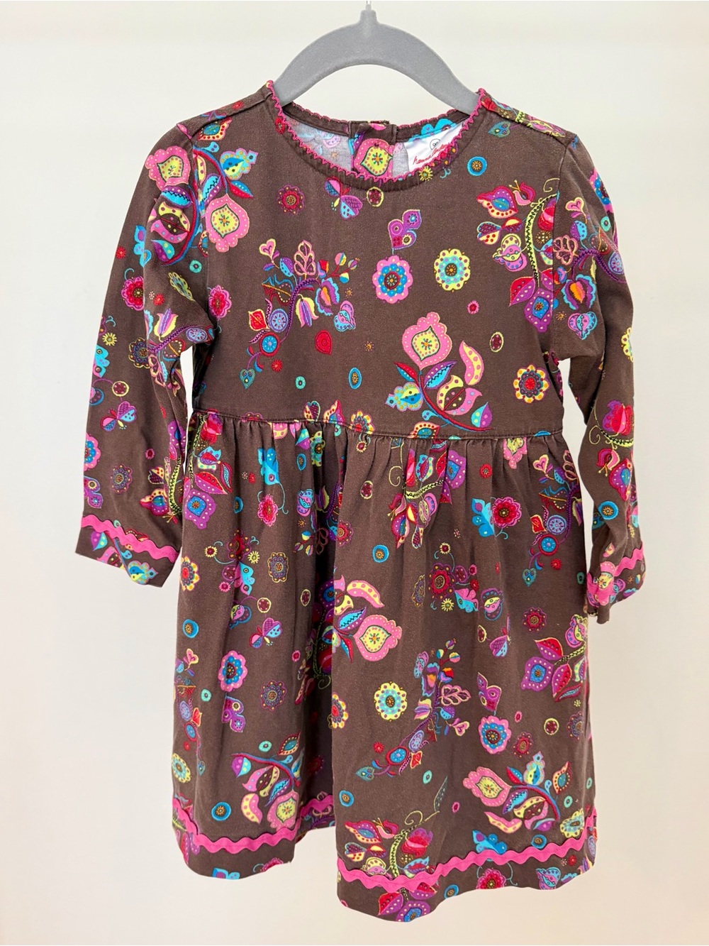 Hanna Andersson Girls 3T/90 Brown Floral Long Sleeve Dress Folk Boho Fall